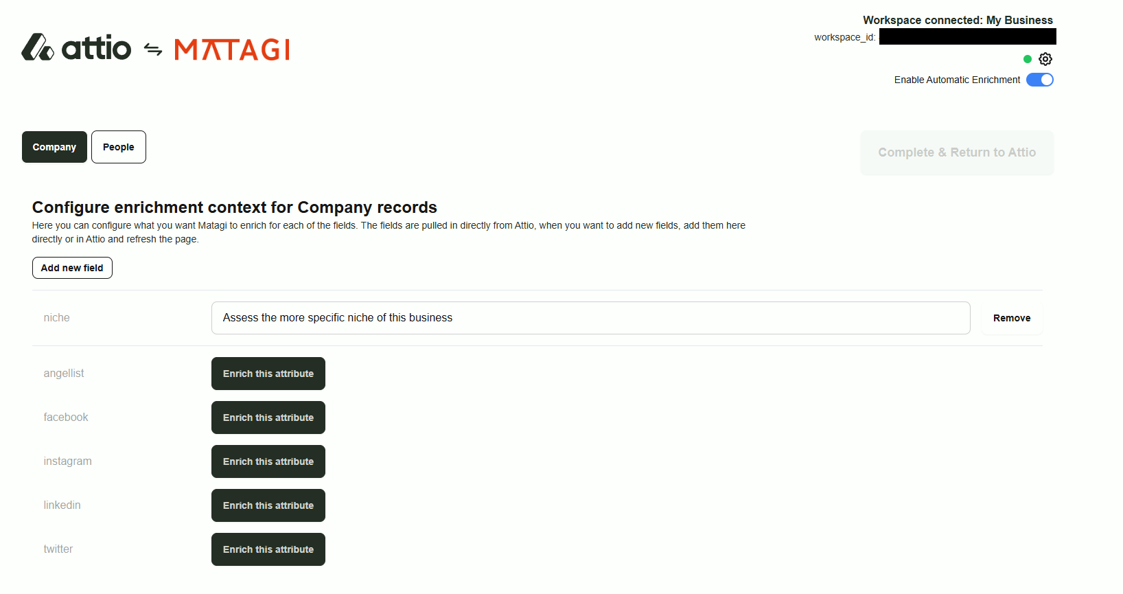 Configuring enrichment in Matagi